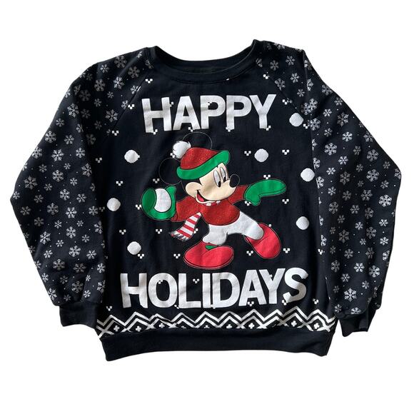 Disney Other - Disney Mickey Mouse Snowflake Christmas Sweatshirt Black Youth L 11-13